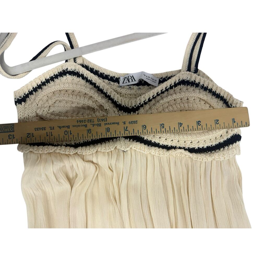 Zara Crochet Bodice Boho Maxi Dress Cream Black Strappy S - Picture 6 of 8